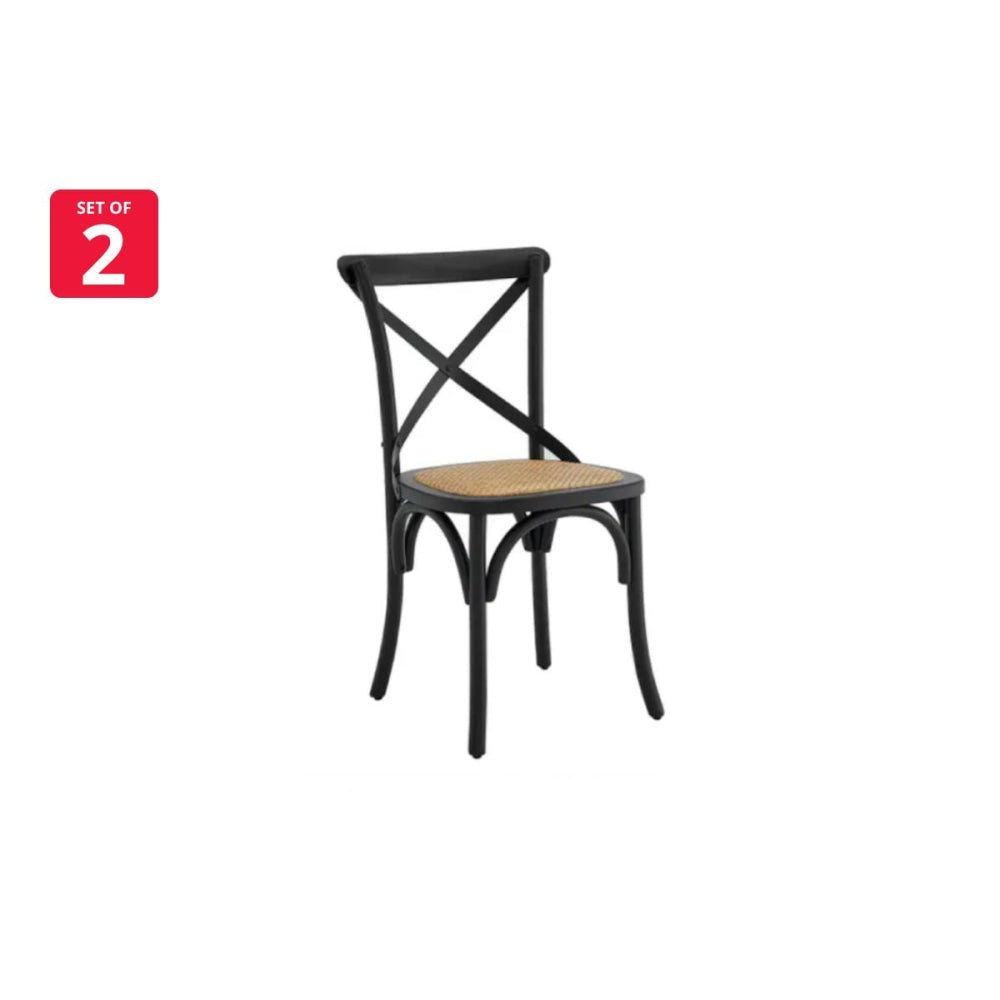 Set of 2 Melrose Cross Back Wooden Kitchen Dining Chair - Birch/Black Fast shipping On sale