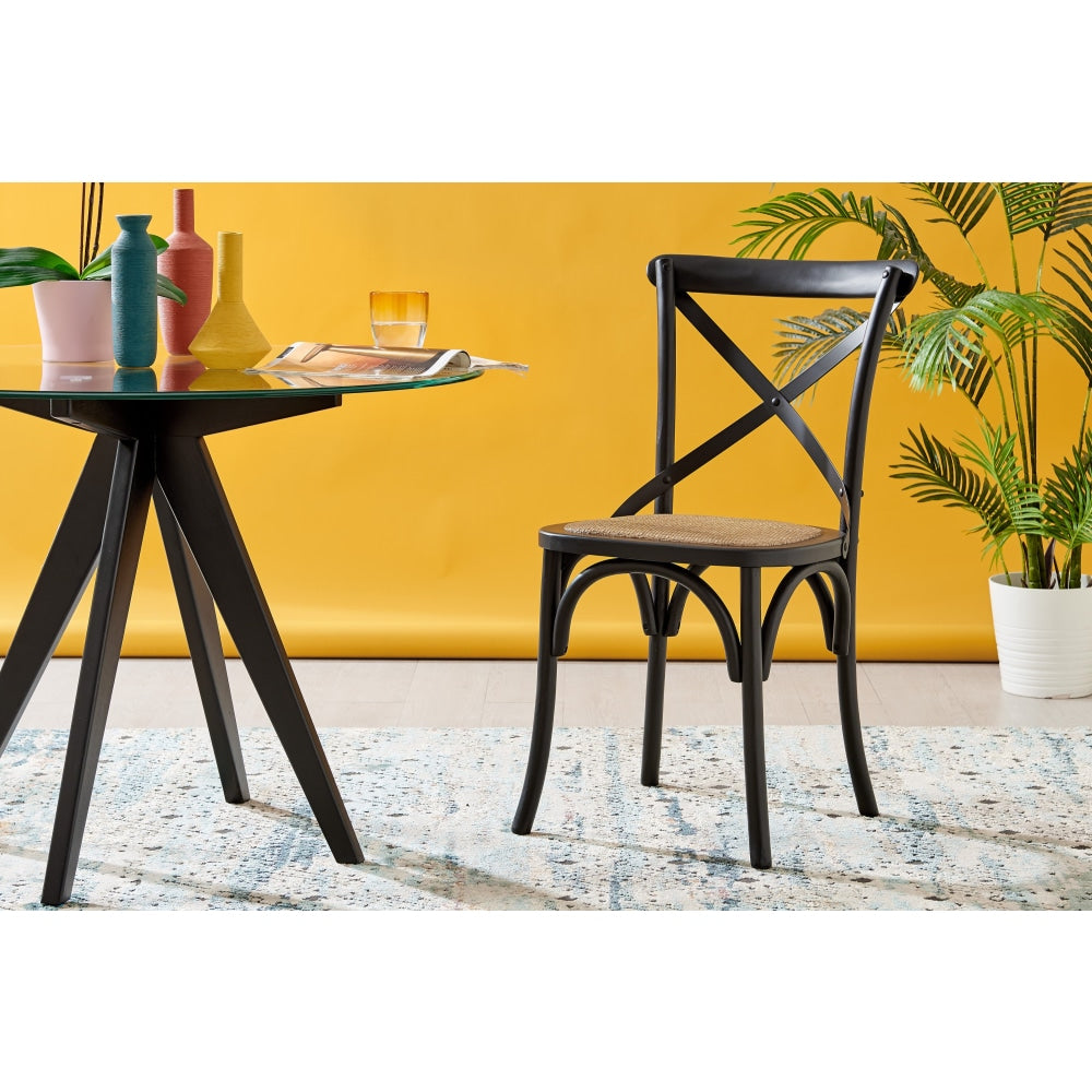 Set of 2 Melrose Cross Back Wooden Kitchen Dining Chair - Birch/Black Fast shipping On sale