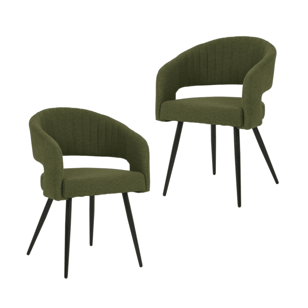 Set Of 2 Merril Modern Boucle Fabric Kitchen Dining Chair - Olive Fast shipping On sale