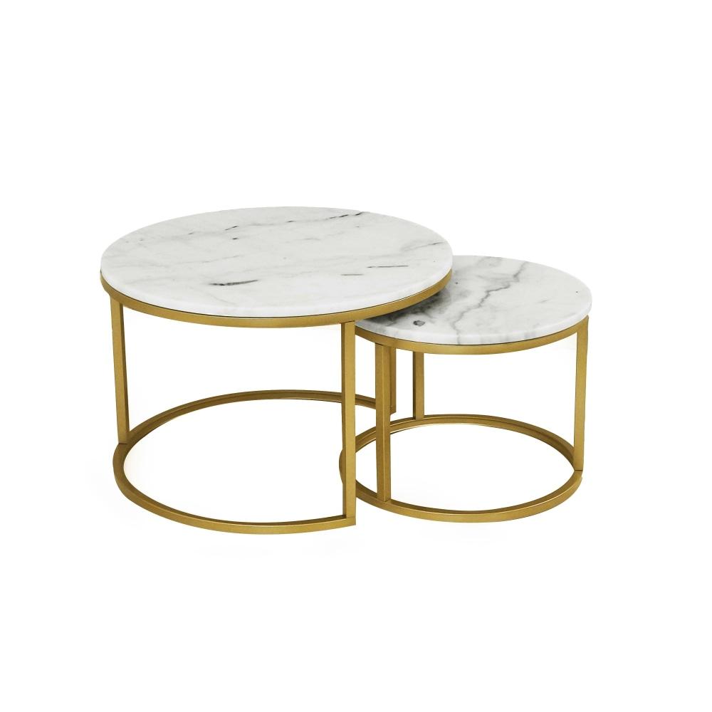 Set of 2 Miller Nesting Round Marble Coffee Table Gold Frame - White Fast shipping On sale