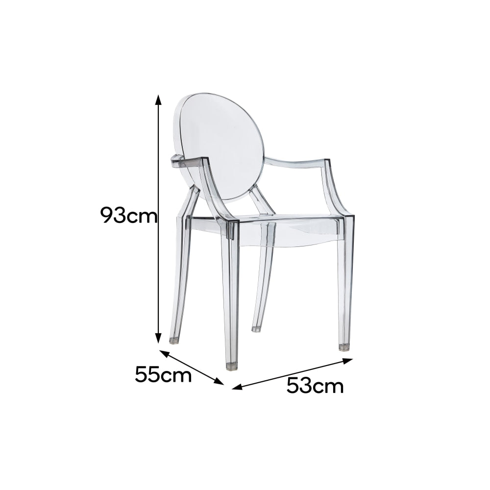 Set of 2 Philippe Starck Replica Louis Ghost Kitchen Dining Chair ArmChairs - Smoke Fast shipping On sale