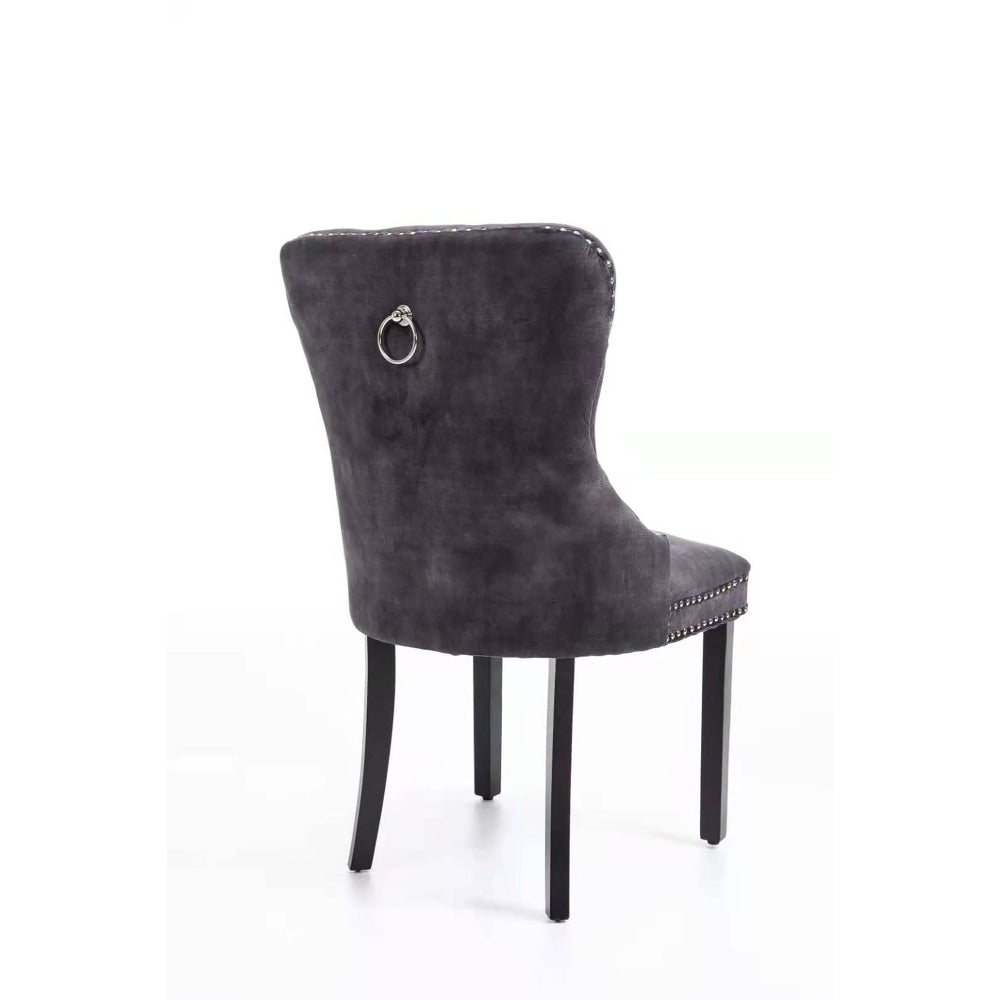 Set Of 2 Regent Velvet Fabric Tufted Kitchen Dining Chair Solid Wood Legs - Luxe Grey Fast shipping On sale