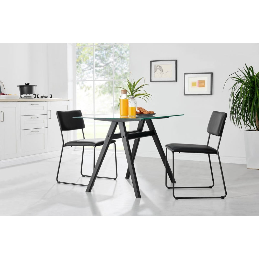 Set of 2 Santa Ana Kitchen Dining Chairs - Black PU Chair Fast shipping On sale