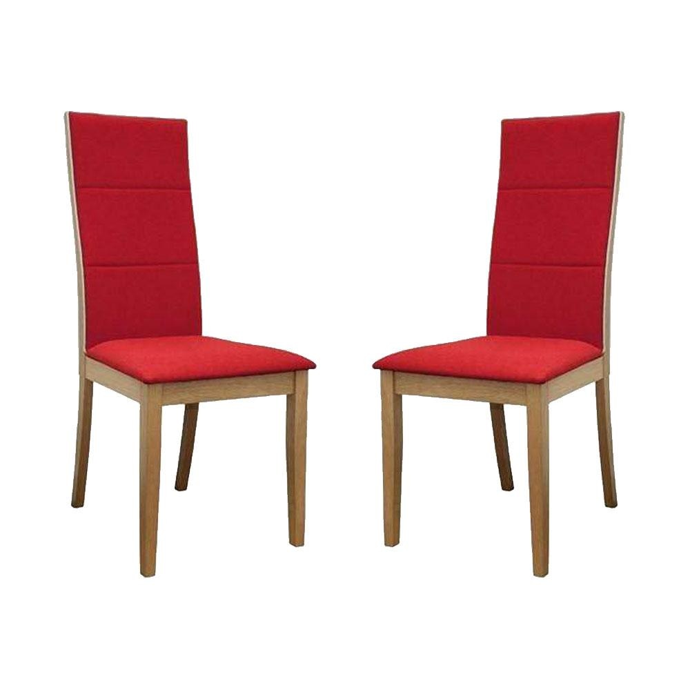Set of 2 - Society Scandinavian Fabric Dining Chair Oak Wooden Frame Red Fast shipping On sale
