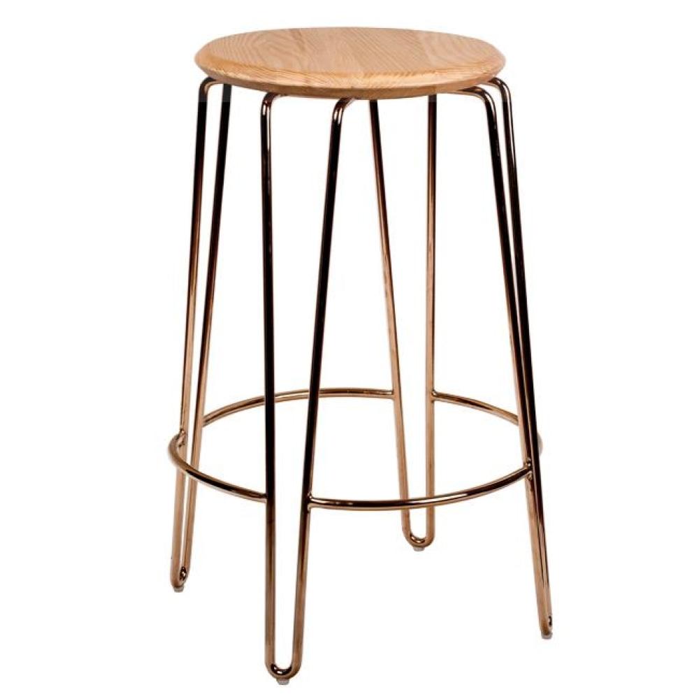 Set of 2 - Storo Bar Stool 65cm - Rose Gold Frame - Natural Timber Seat Fast shipping On sale