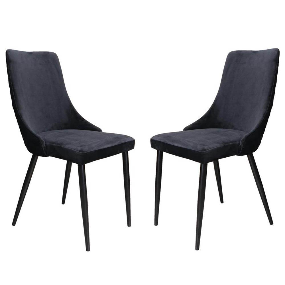 Set of 2 Vale Velvet Fabric Dining Chair - Black Metal Legs - Fast shipping On sale