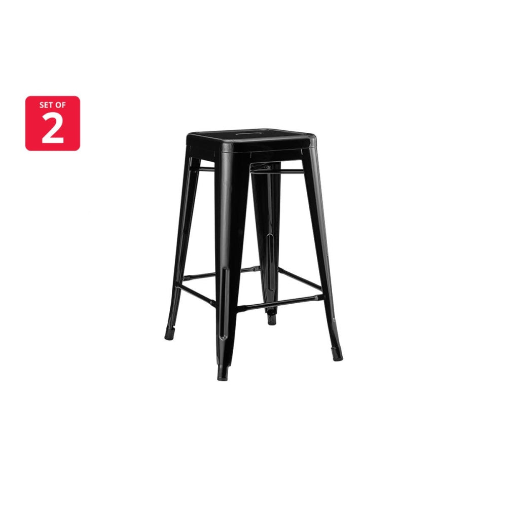 Set of 2 Xavier Pauchard Replica Tolix Kitchen Counter Bar Stools 65cm Powder Coated - Black / Metal Stool Fast shipping On sale