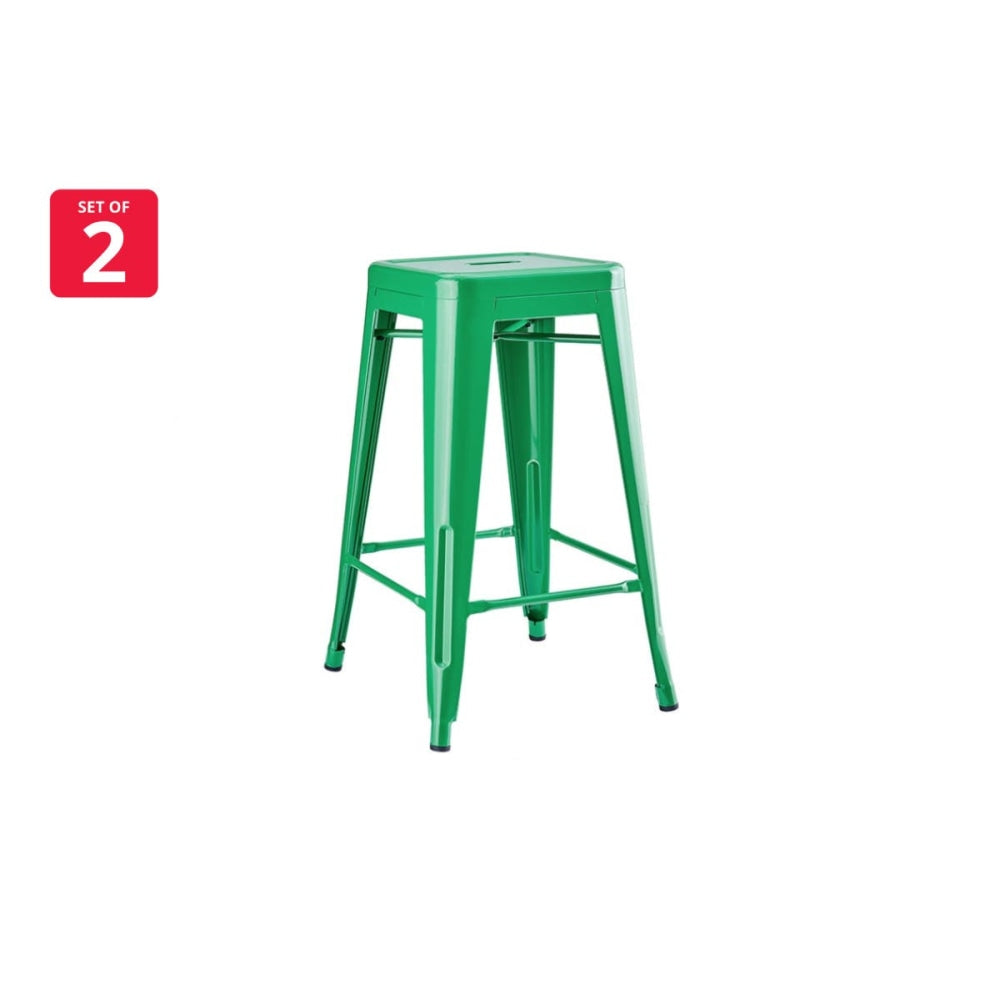 Set of 2 Xavier Pauchard Replica Tolix Kitchen Counter Bar Stools 65cm Powder Coated - Green / Metal Stool Fast shipping On sale