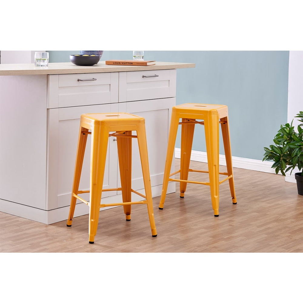 Set of 2 Xavier Pauchard Replica Tolix Kitchen Counter Bar Stools 65cm Powder Coated - Orange / Metal Stool Fast shipping On sale