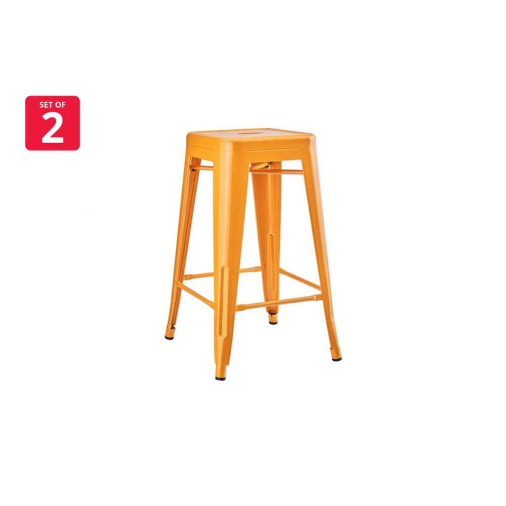 Set of 2 Xavier Pauchard Replica Tolix Kitchen Counter Bar Stools 65cm Powder Coated - Orange / Metal Stool Fast shipping On sale