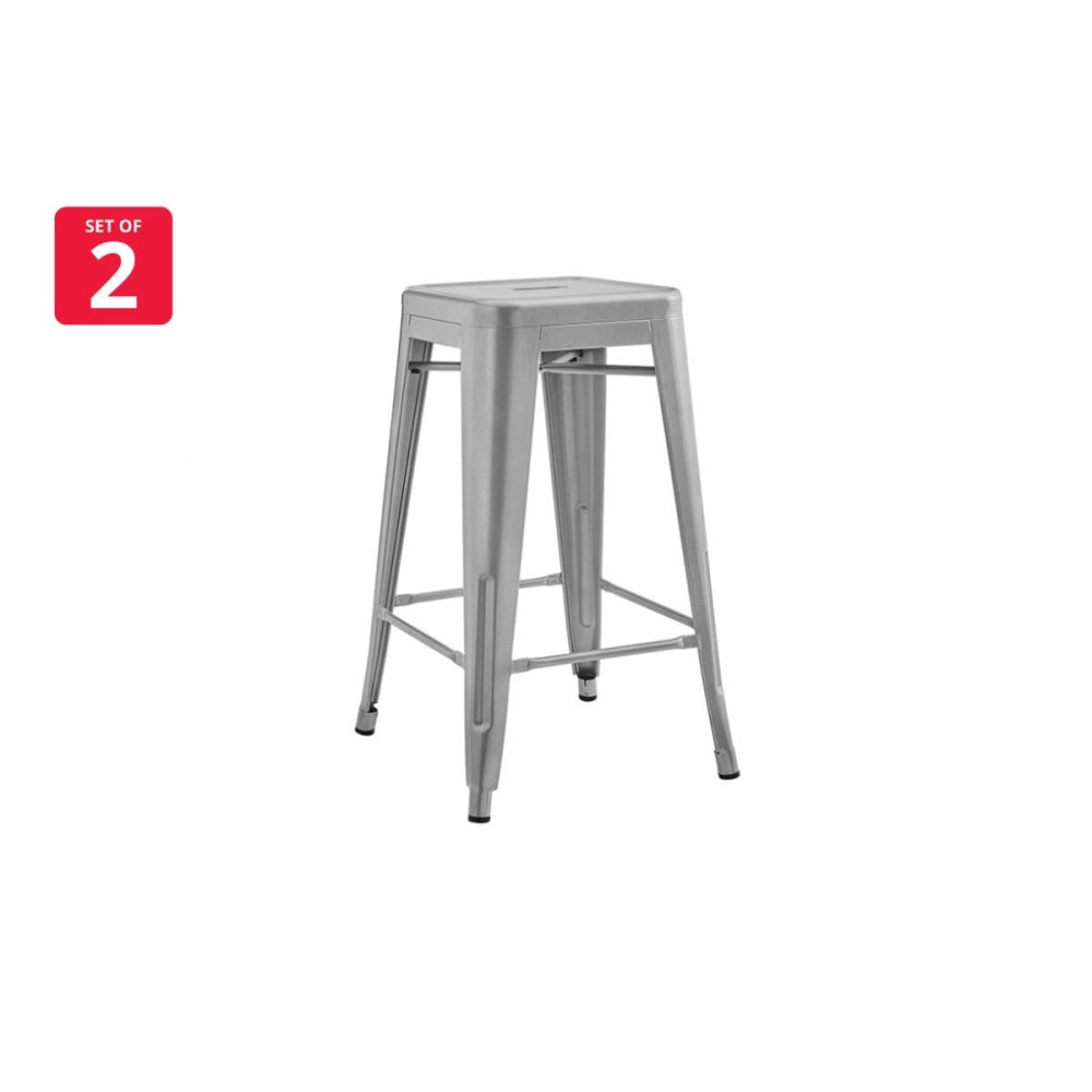 Set of 2 Xavier Pauchard Replica Tolix Kitchen Counter Bar Stools 65cm Powder Coated - Silver / Metal Stool Fast shipping On sale