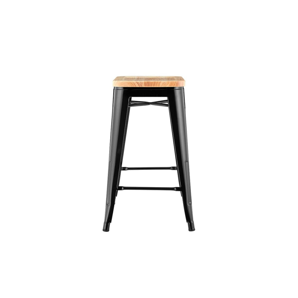 Set of 2 Xavier Pauchard Replica Tolix Kitchen Counter Bar Stools 65cm W/ Wood Seat - Black / Stool Fast shipping On sale