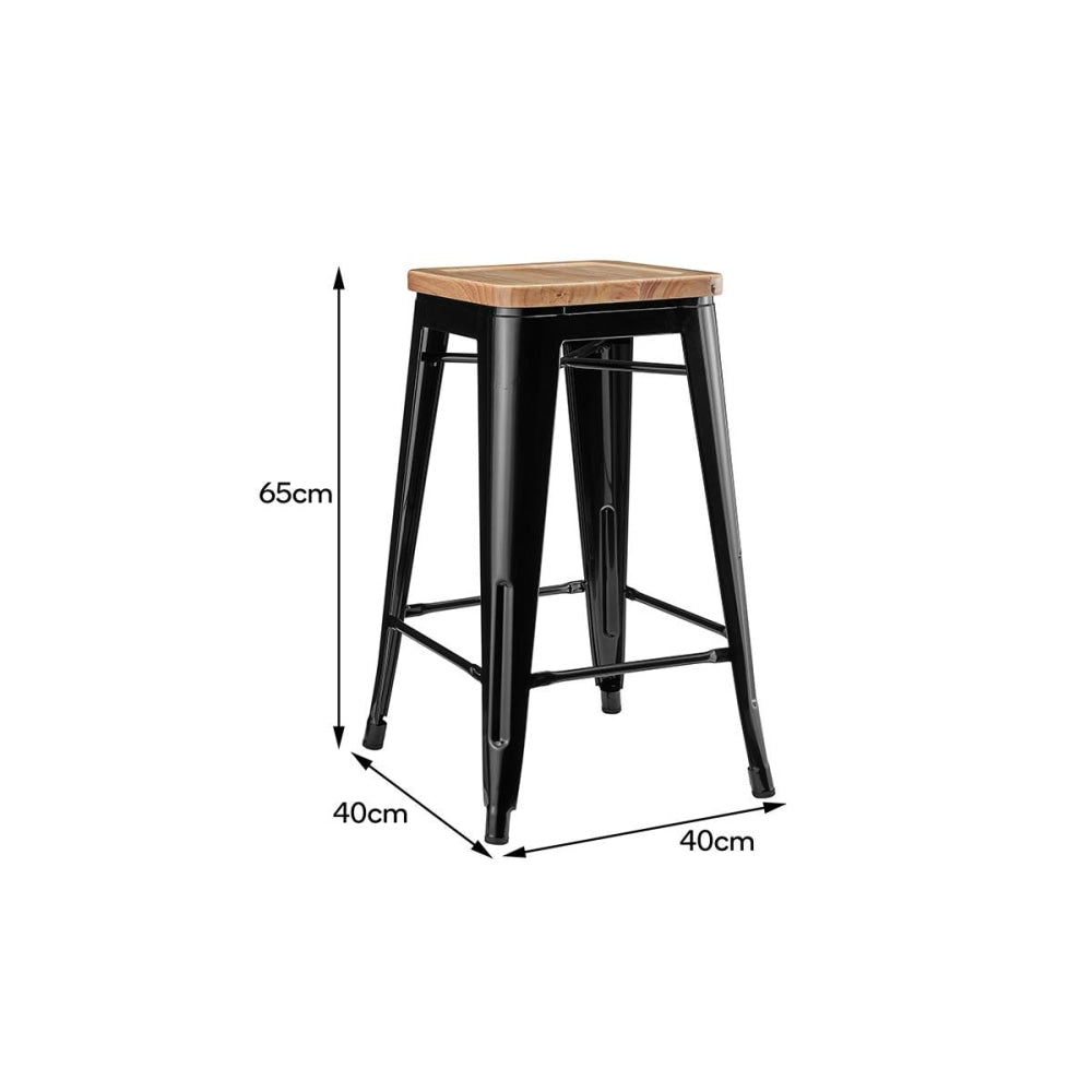 Set of 2 Xavier Pauchard Replica Tolix Kitchen Counter Bar Stools 65cm W/ Wood Seat - Black / Stool Fast shipping On sale