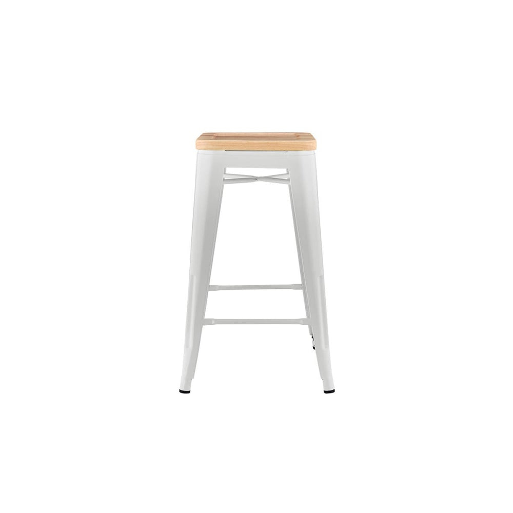 Set of 2 Xavier Pauchard Replica Tolix Kitchen Counter Bar Stools 65cm W/ Wood Seat - White / Stool Fast shipping On sale