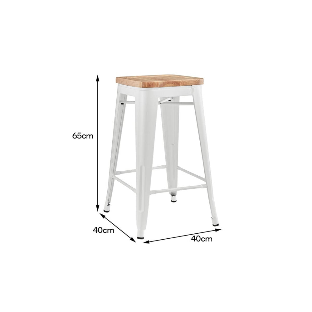 Set of 2 Xavier Pauchard Replica Tolix Kitchen Counter Bar Stools 65cm W/ Wood Seat - White / Stool Fast shipping On sale