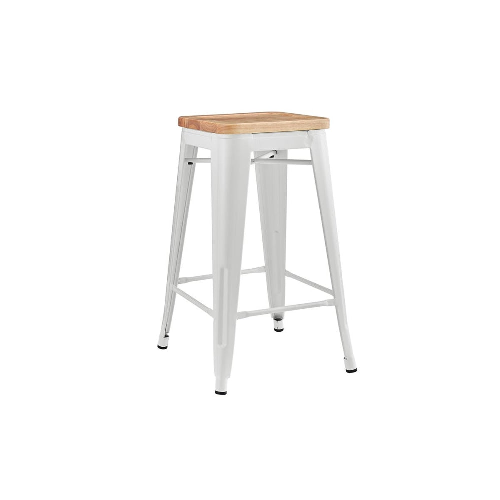 Set of 2 Xavier Pauchard Replica Tolix Kitchen Counter Bar Stools 65cm W/ Wood Seat - White / Stool Fast shipping On sale