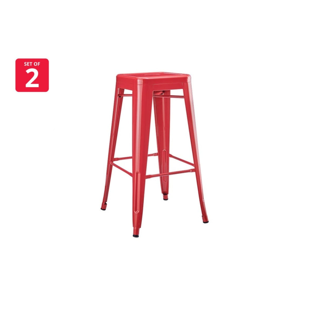 Set of 2 Xavier Pauchard Replica Tolix Kitchen Counter Bar Stools 75cm Powder Coated - Red / Metal Stool Fast shipping On sale
