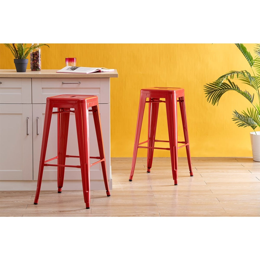 Set of 2 Xavier Pauchard Replica Tolix Kitchen Counter Bar Stools 75cm Powder Coated - Red / Metal Stool Fast shipping On sale