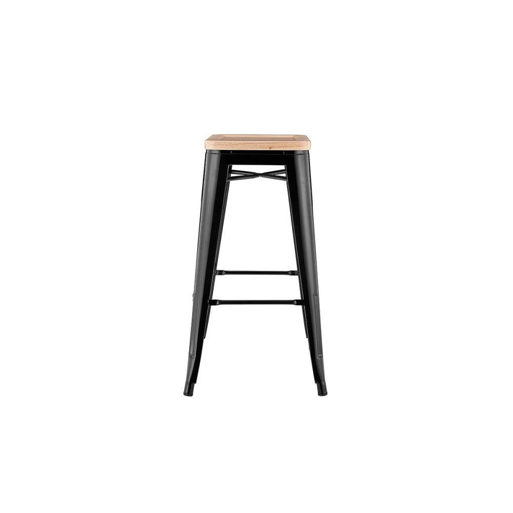 Set of 2 Xavier Pauchard Replica Tolix Kitchen Counter Bar Stools 75cm W/ Wood Seat - Black / Stool Fast shipping On sale