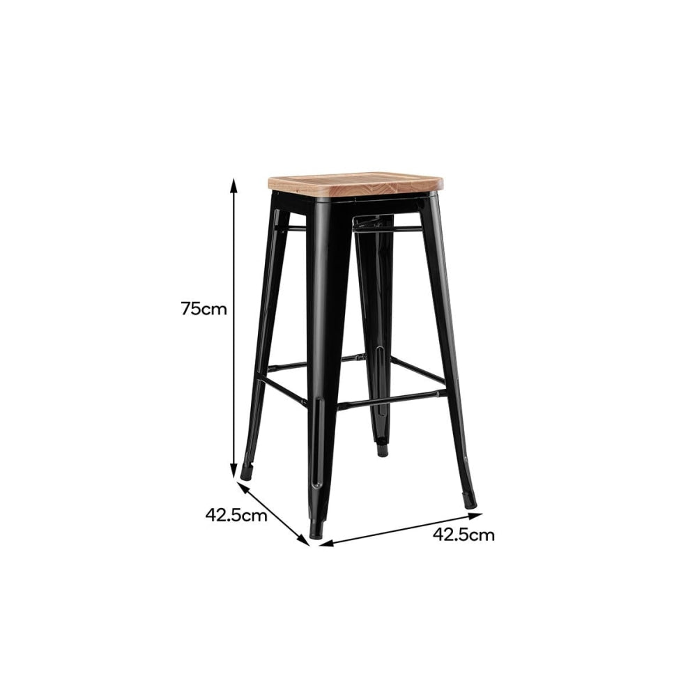 Set of 2 Xavier Pauchard Replica Tolix Kitchen Counter Bar Stools 75cm W/ Wood Seat - Black / Stool Fast shipping On sale