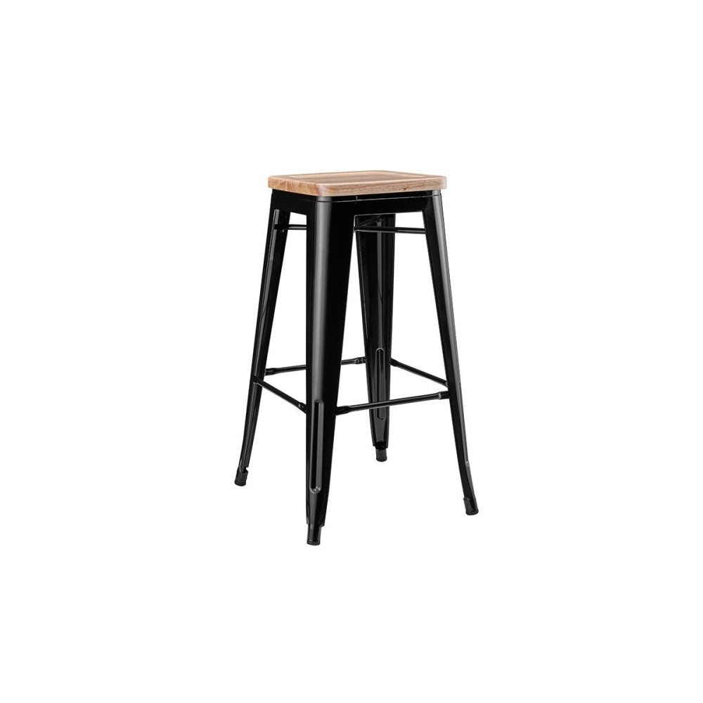 Set of 2 Xavier Pauchard Replica Tolix Kitchen Counter Bar Stools 75cm W/ Wood Seat - Black / Stool Fast shipping On sale