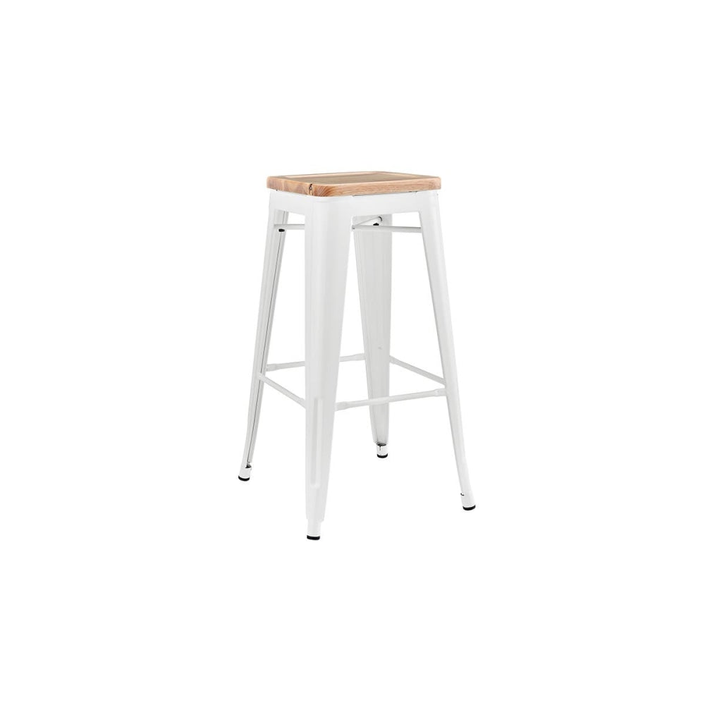 Set of 2 Xavier Pauchard Replica Tolix Kitchen Counter Bar Stools 75cm W/ Wood Seat - White / Stool Fast shipping On sale