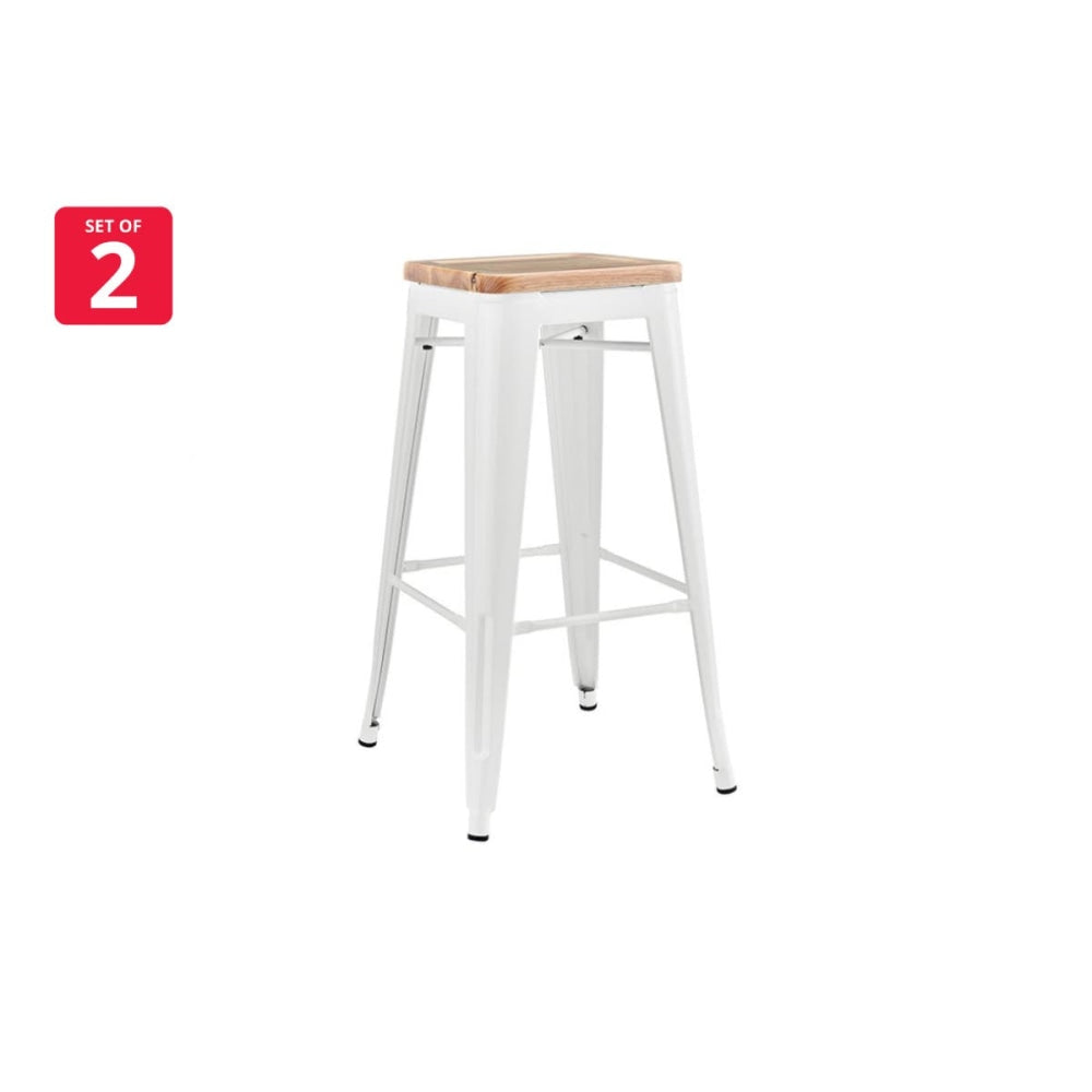Set of 2 Xavier Pauchard Replica Tolix Kitchen Counter Bar Stools 75cm W/ Wood Seat - White / Stool Fast shipping On sale