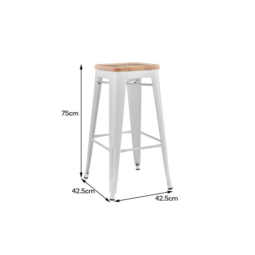 Set of 2 Xavier Pauchard Replica Tolix Kitchen Counter Bar Stools 75cm W/ Wood Seat - White / Stool Fast shipping On sale