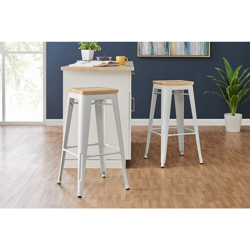 Set of 2 Xavier Pauchard Replica Tolix Kitchen Counter Bar Stools 75cm W/ Wood Seat - White / Stool Fast shipping On sale