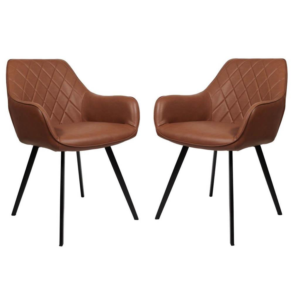Set of 2 Xena Eco Leather Dining Chair Black Metal Legs - Vintage Cognac Fast shipping On sale