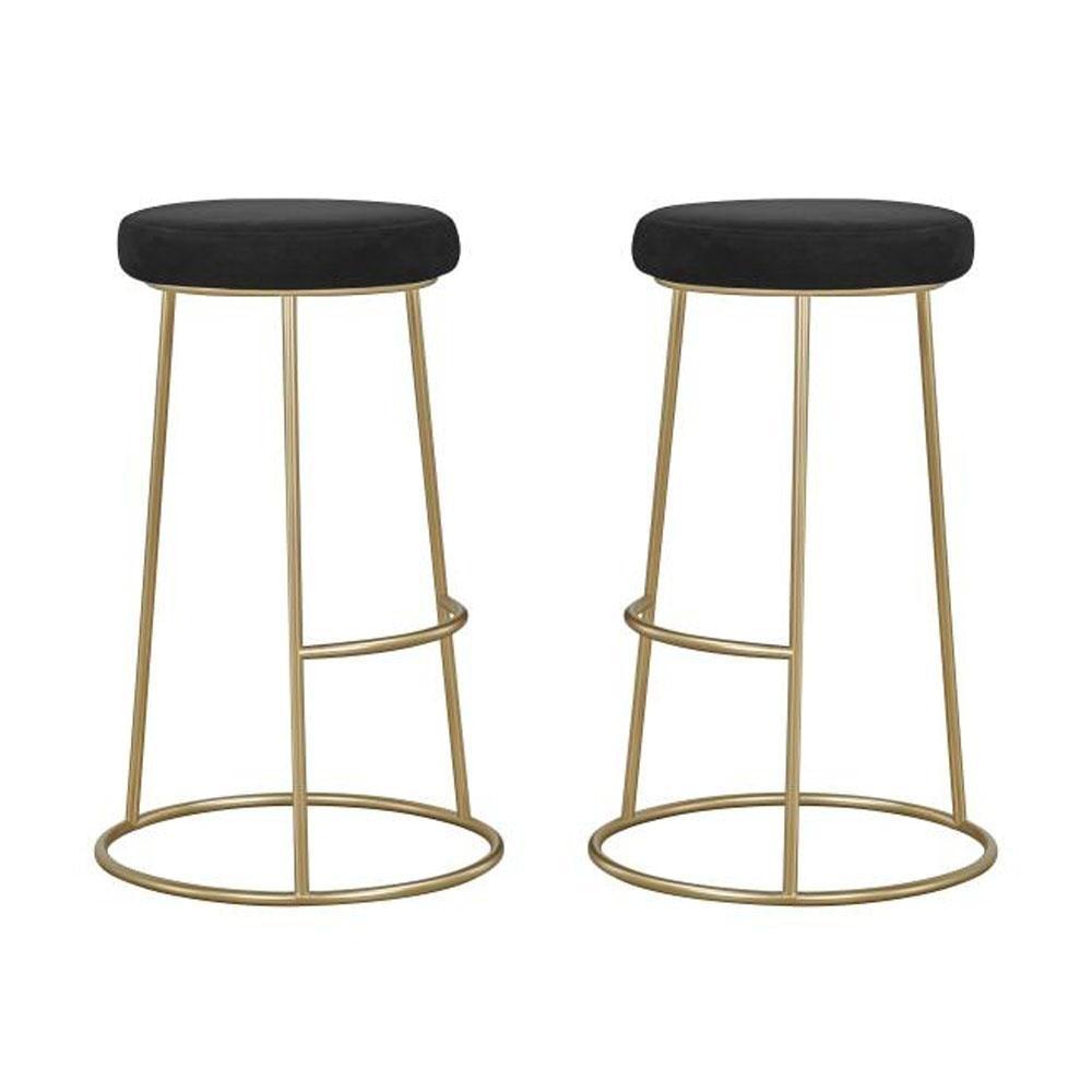 Set of 2 Xyla Velvet Kitchen Bar Stool - Gold Metal Frame - Black Fast shipping On sale