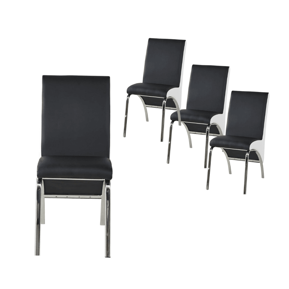 Set Of 4 Celine PU Leather Dining Chair W/ Metal Legs - Black Fast shipping On sale