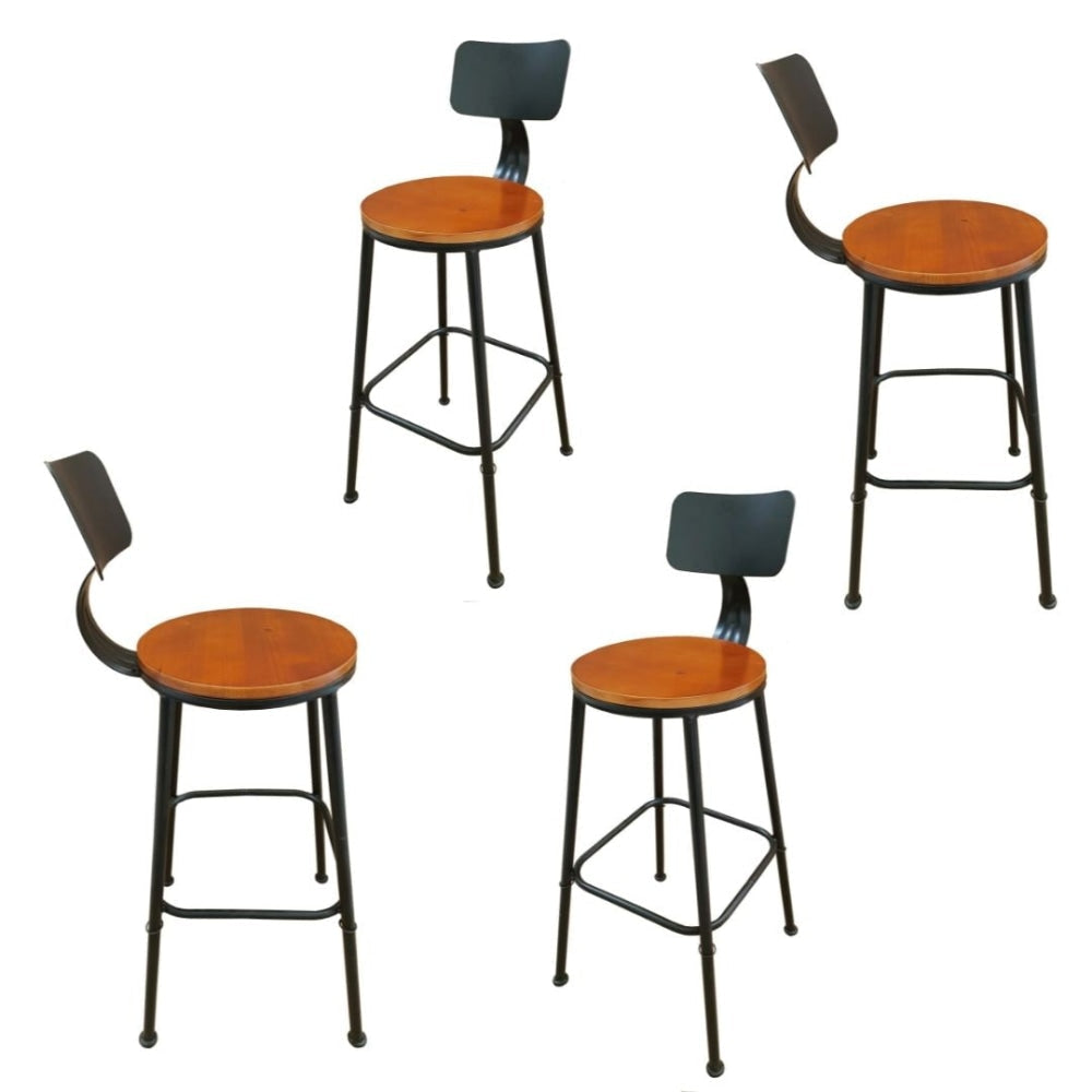 Set Of 4 Industrial Kitchen Bar stool Wooden Seat Metal Frame - Black Fast shipping On sale