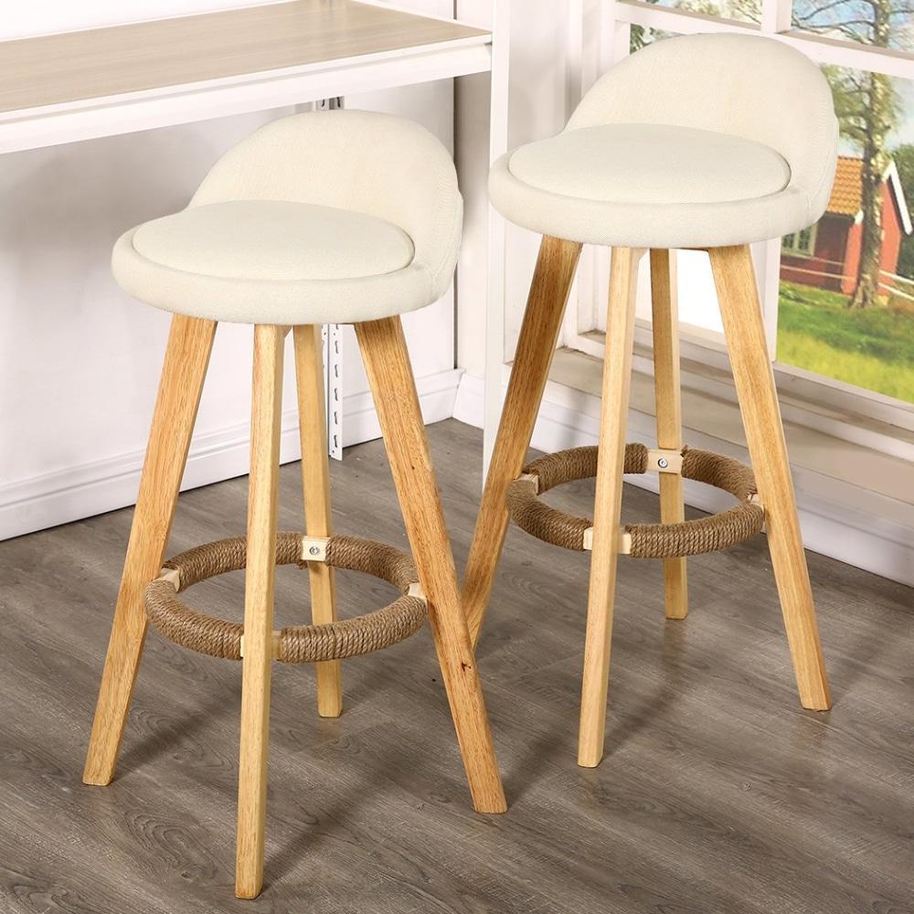 Set of 4 Fabric Swivel Bar Stool Kitchen Wooden Barstools Beige Fast shipping On sale