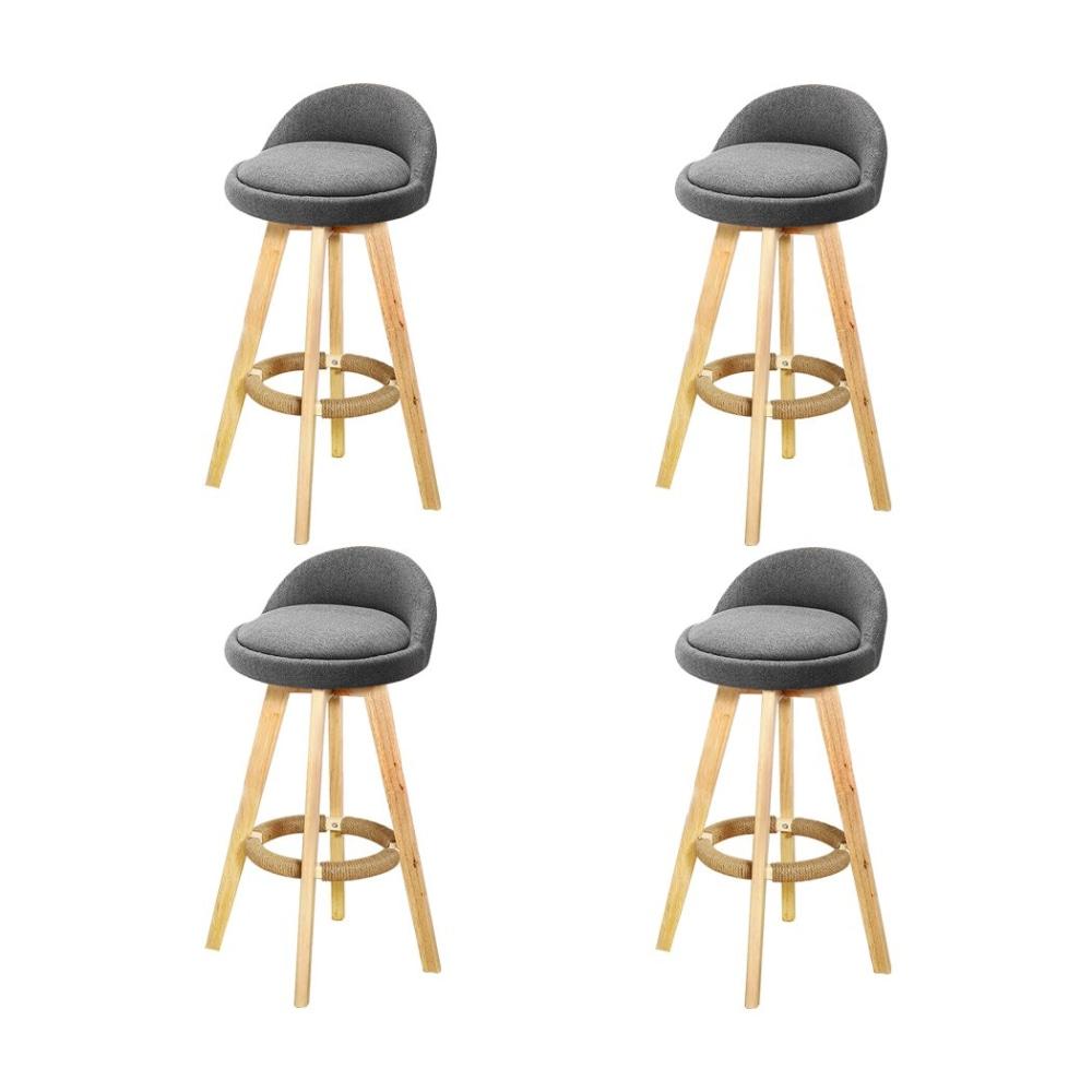 Set of 4 Fabric Swivel Bar Stool Kitchen Wooden Barstools Grey Fast shipping On sale