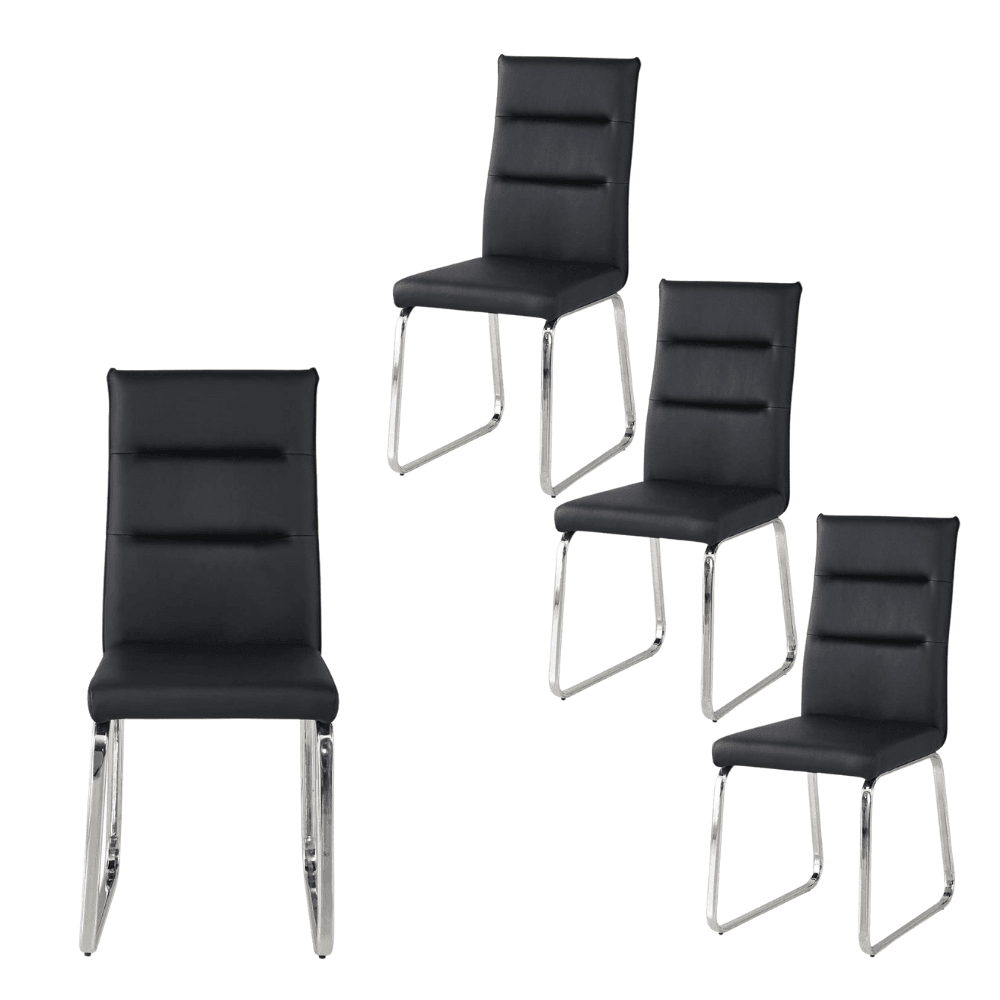 Set Of 4 Fritz PU Leather Dining Chair W/ Metal Legs - Black Fast shipping On sale