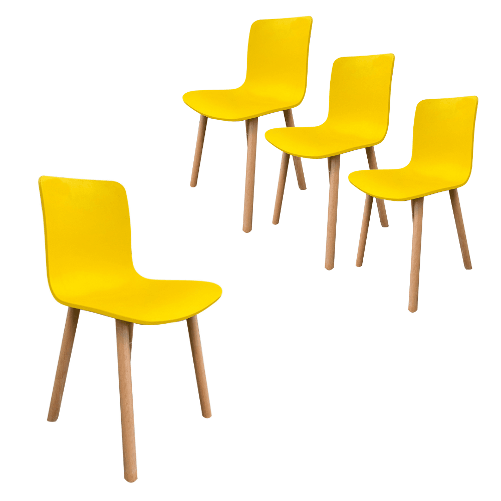 Set Of 4 Heme Scandinavian Kitchen Dining Chair Timber Legs - Yellow Fast shipping On sale