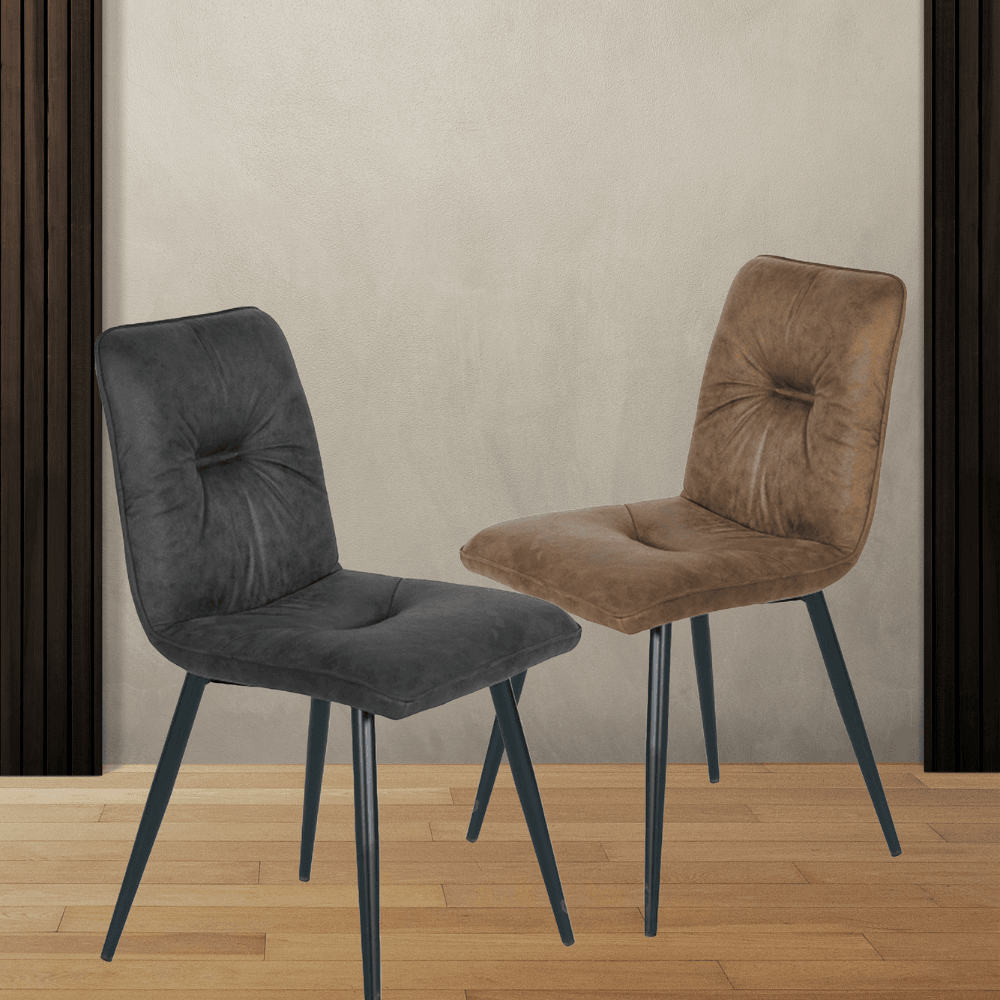 Set Of 4 Midash Vintage Fabric Dining Chair Powdercoated Metal Legs - Charcoal Fast shipping On sale