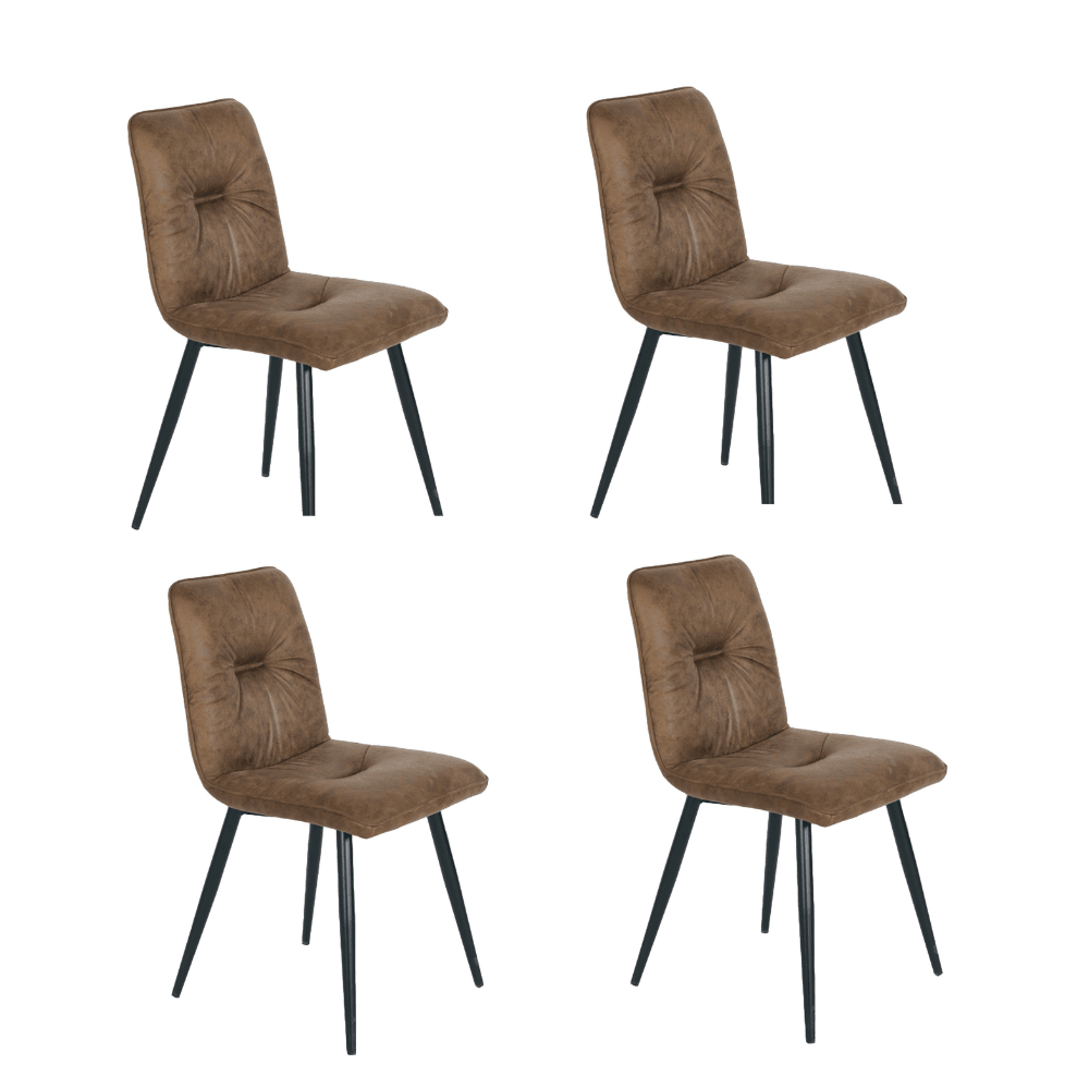 Set Of 4 Midash Vintage Fabric Dining Chair Powdercoated Metal Legs - Tan Fast shipping On sale