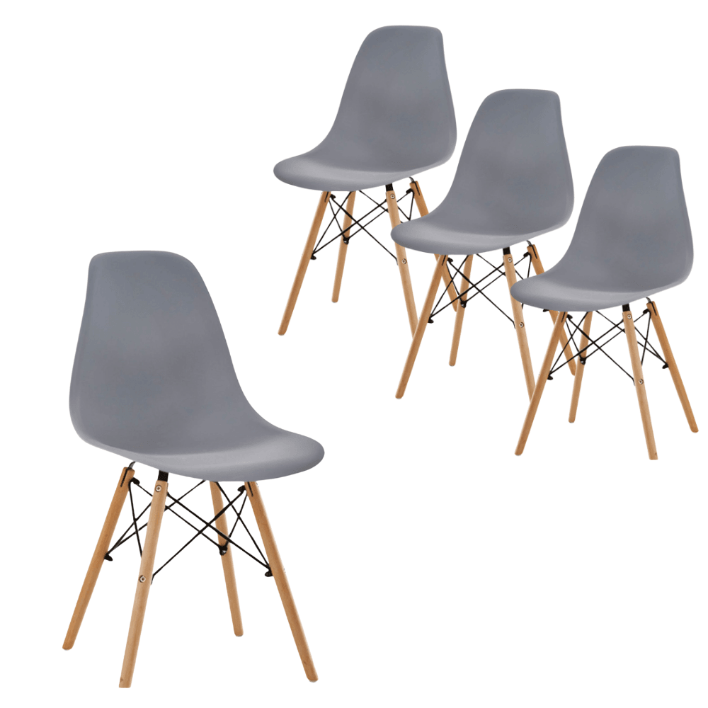Set Of 4 Replica Dining Chair Eiffel Design Wooden Legs - Grey Fast shipping On sale