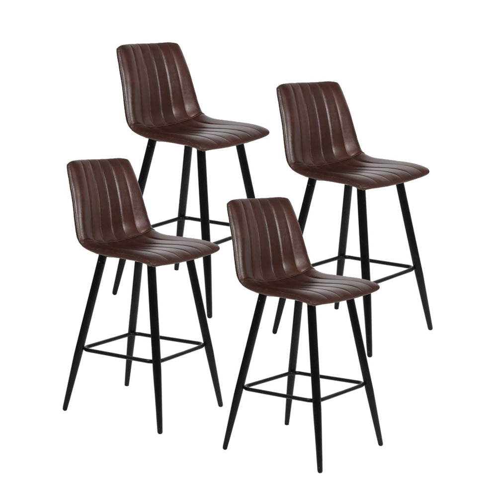 Set Of 4 Molly Faux Leather Kitchen Counter Bar Stool Metal Legs - Brown Dining Chair Fast shipping On sale