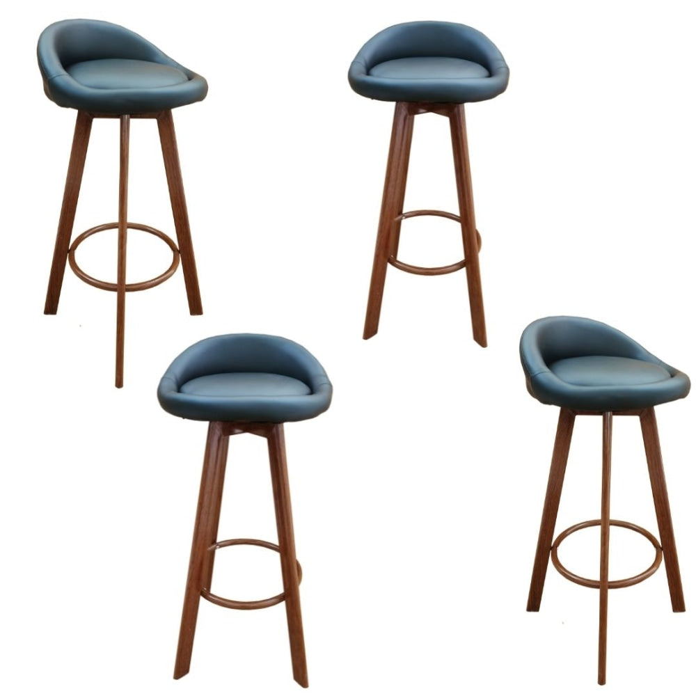 Set of 4 Faux Leather Kitchen Counter Bar Stool Wooden Legs - Black & Walnut Fast shipping On sale