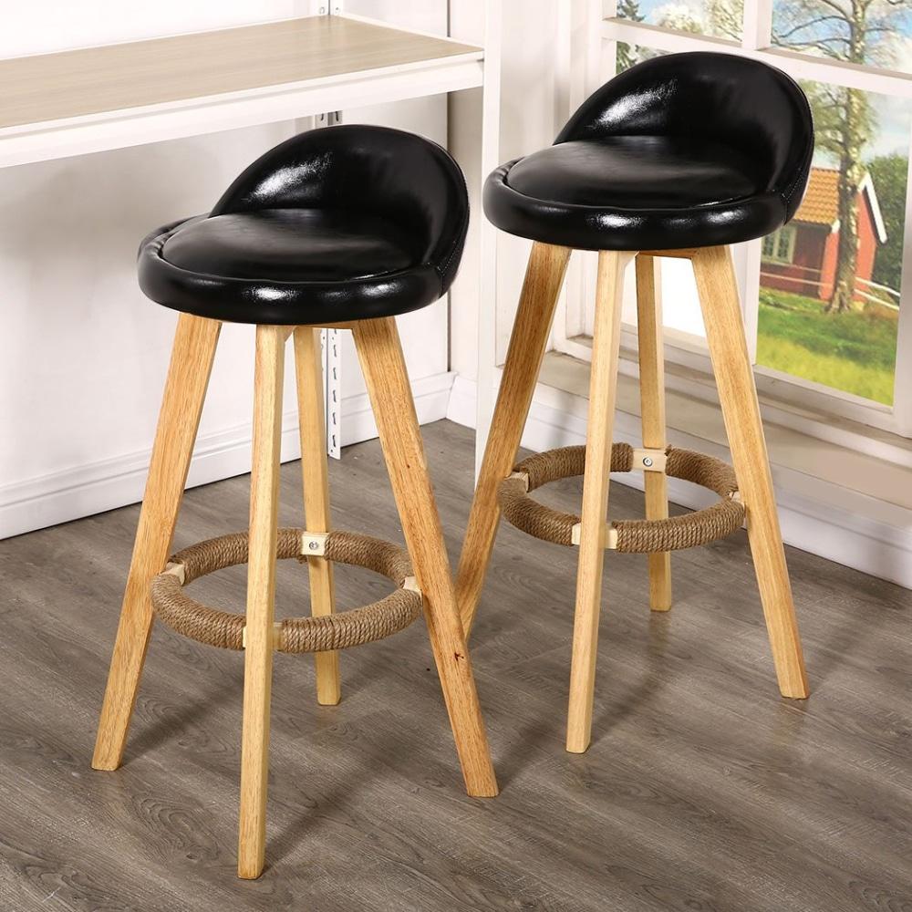 Set of 4 PU Leather Swivel Bar Stool Kitchen Wooden Barstools Black Fast shipping On sale