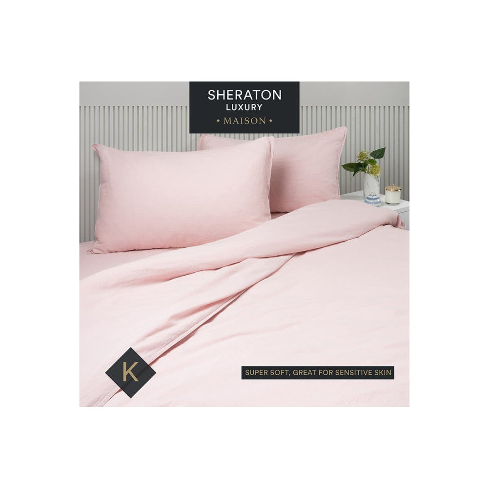 Sheraton Luxury Maison Linen Cotton Quilt Cover Set - King Dusty Pink Fast shipping On sale