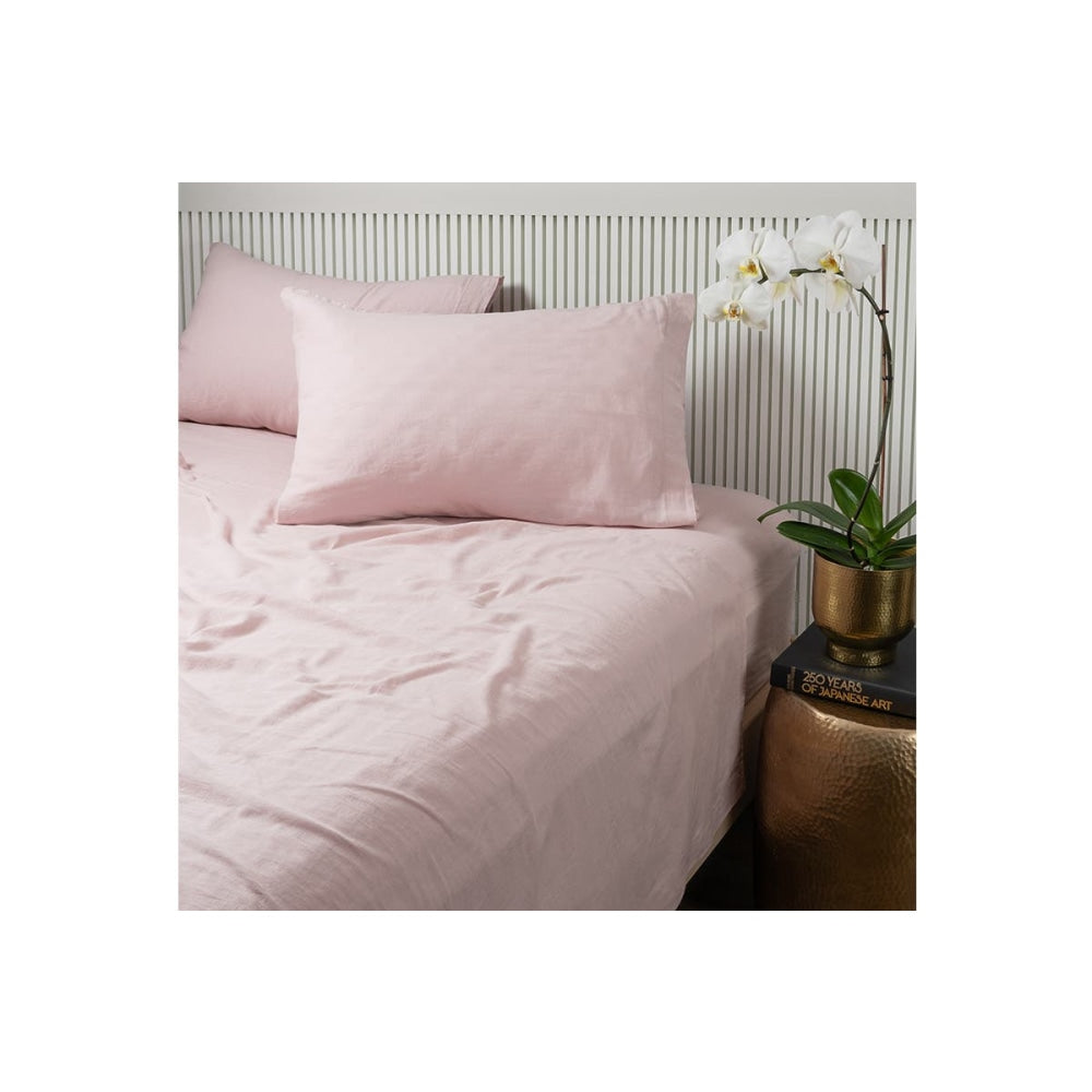 Sheraton Luxury Maison Linen Cotton Sheet Set - King Dusty Pink Bed Fast shipping On sale