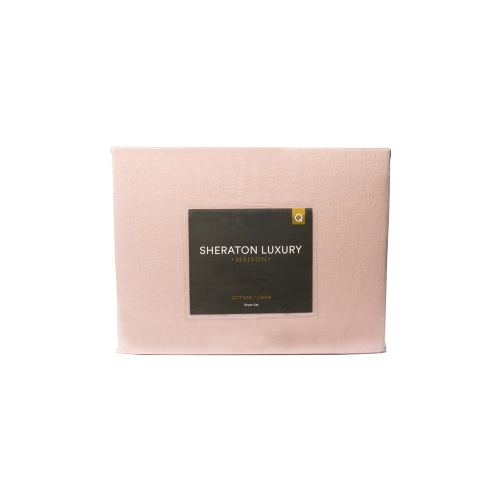 Sheraton Luxury Maison Linen Cotton Sheet Set - King Dusty Pink Bed Fast shipping On sale