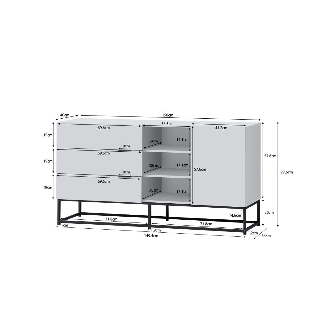 Shia Buffet Unit Sideboard Storage Cabinet W/ 1-Door 3-Drawers - White/Black & Fast shipping On sale