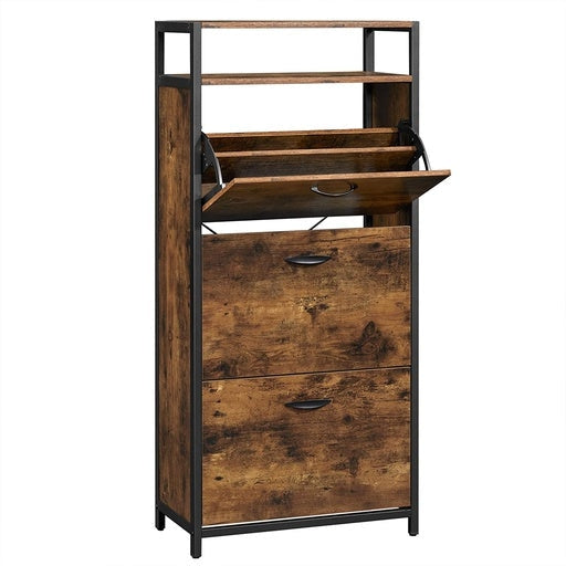 Shoe Cabinet 3 Tier with Shelf Rustic Brown/Black Fast shipping On sale