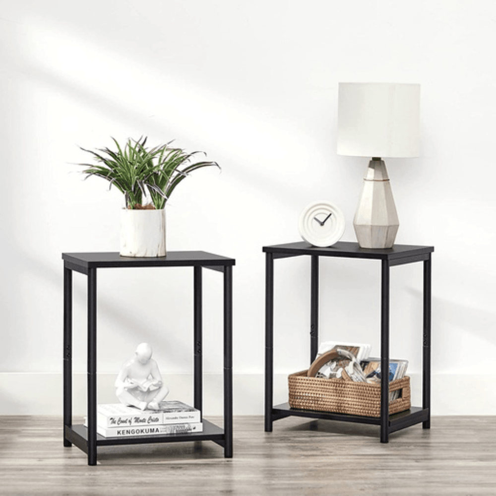 Vasagle Side Table Set of 2 Charcoal Gray and Black with Storage Shelf Fast shipping On sale