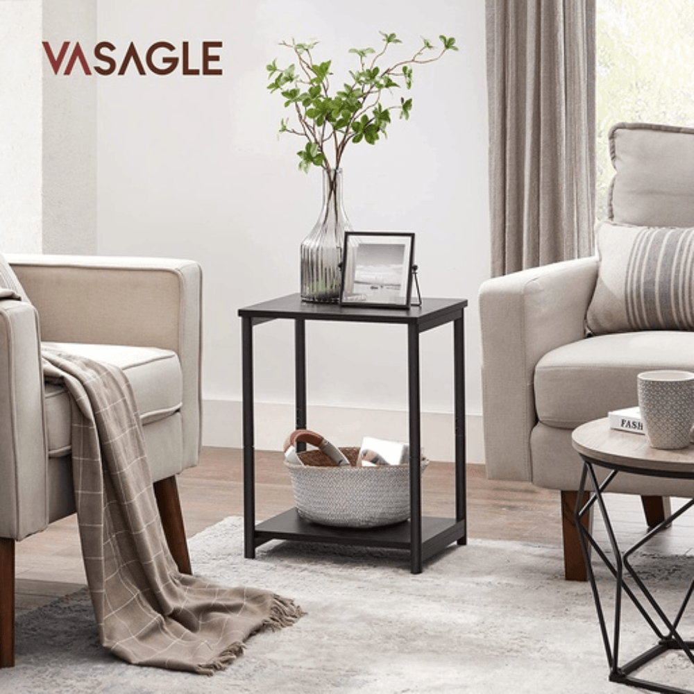 Vasagle Side Table Set of 2 Charcoal Gray and Black with Storage Shelf Fast shipping On sale